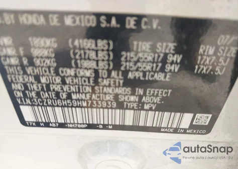 2017 Honda Hr-V Ex from USA, damaged, VIN 3CZRU6H59HM733939
